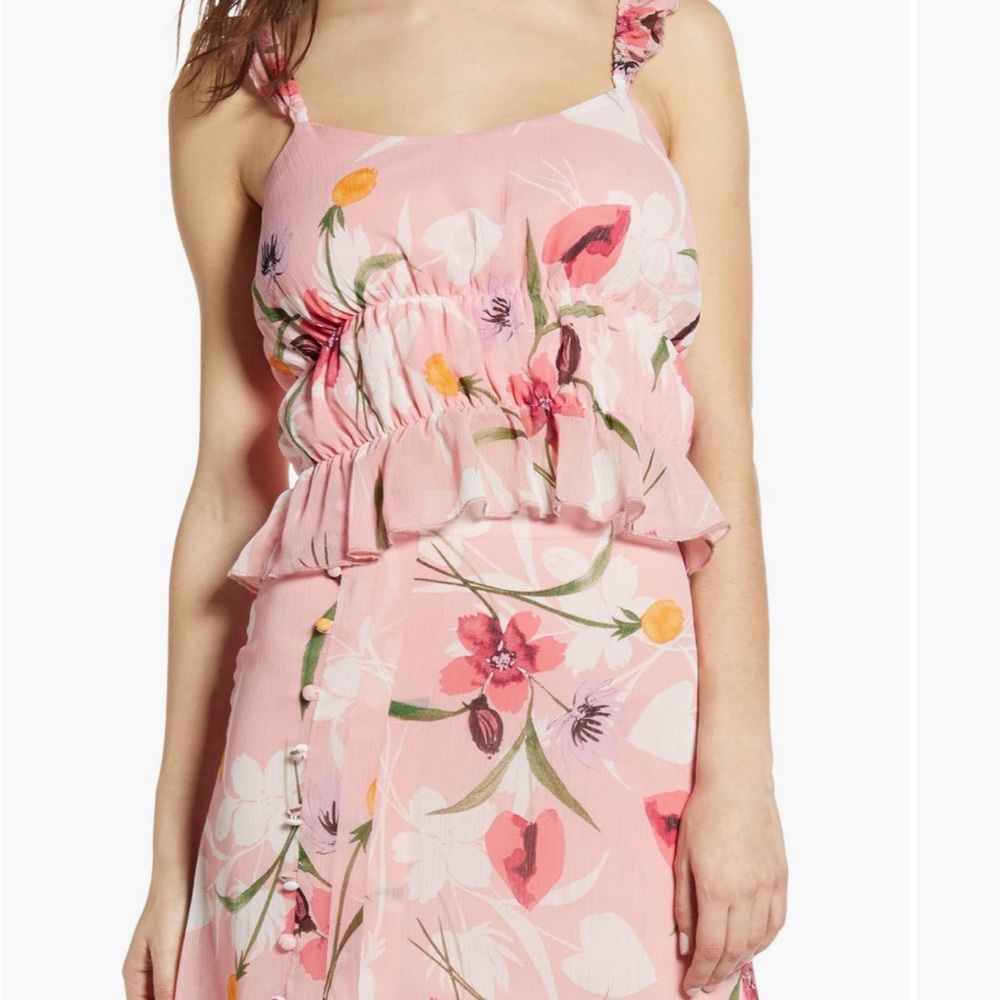 Leith Floral Chiffon Skirt and Ruffle Crop Tank‎ Top